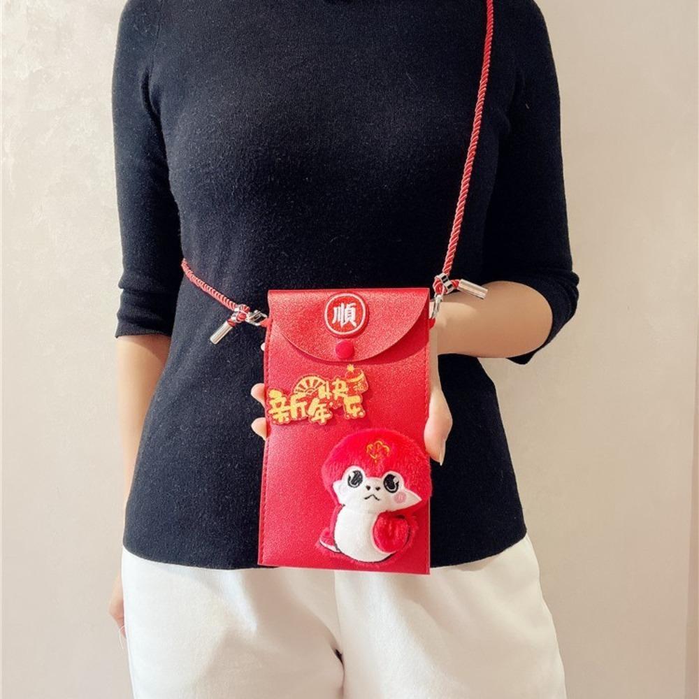 Chinese PU Leather Red Envelope Cross Body Snake New Year Money Envelope Party Gifts