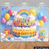 2D Flat Printed Cartoon Birthday Backdrop, Rainbow Cake & Gift Photography Background