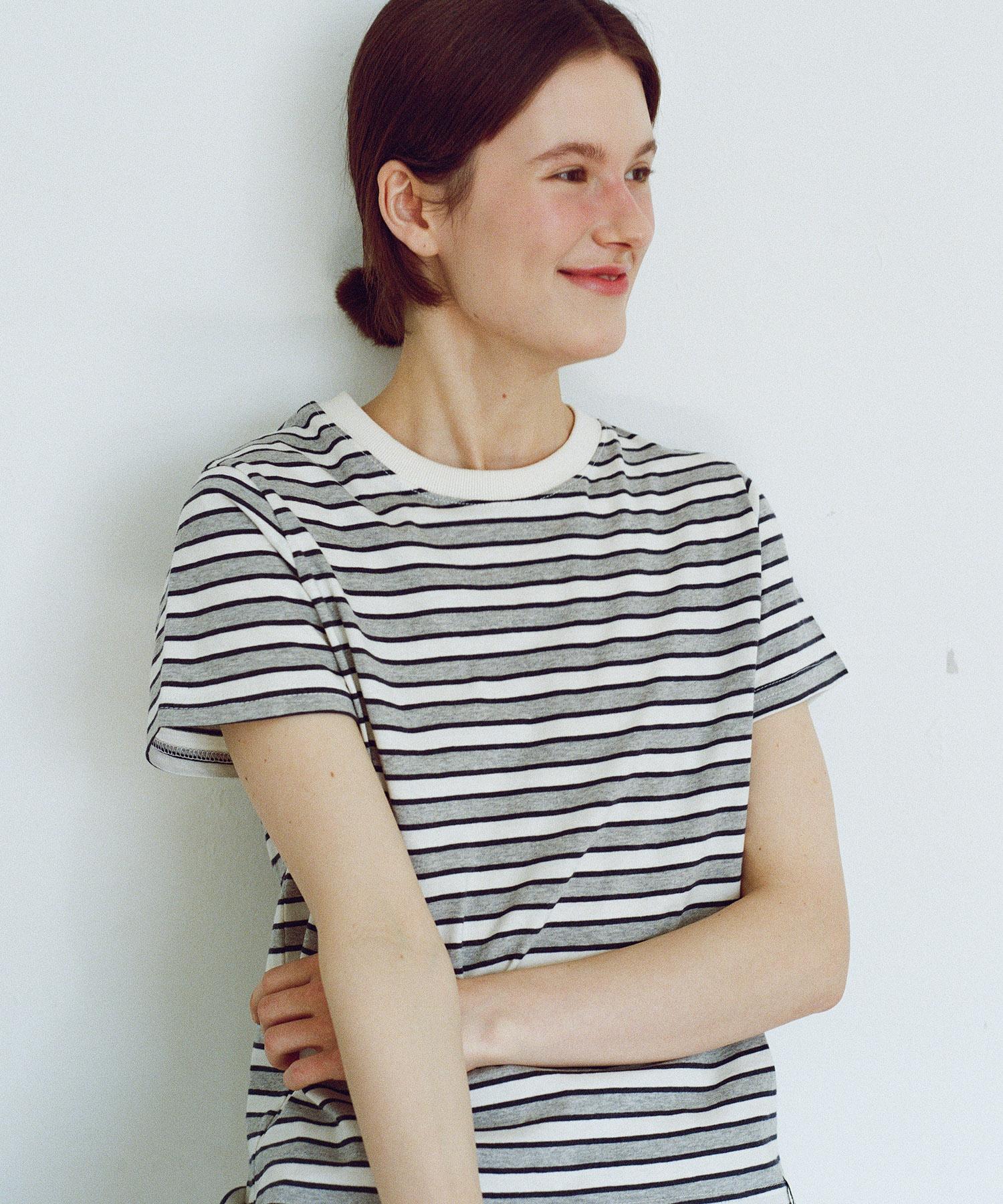 Soire (2Color)Bold Stripe T-Shirt Gray/F