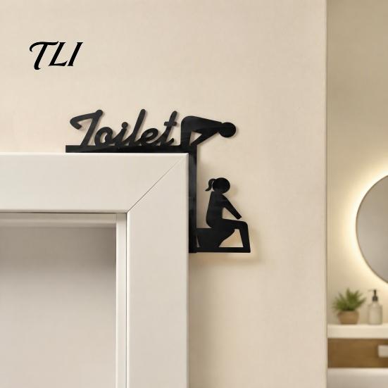 Funny Restroom Decor Bathroom Door Sign, Thinking Room Metal Wall Art with Humorous Quotes, Self-Adhesive Home Accents Toilet Sign for Restroom,