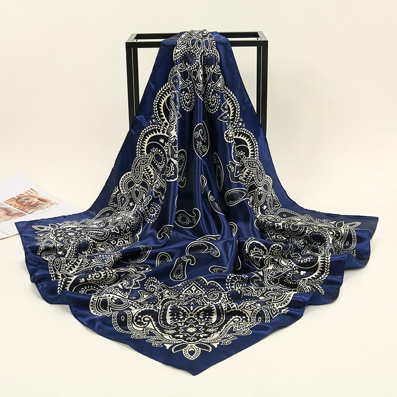 2025 Fashion Silk Square Scarf for Women Hair Band Soft Neckerchief Vintage Hijab Flower Print Headscarf Female Pashmina Bandana