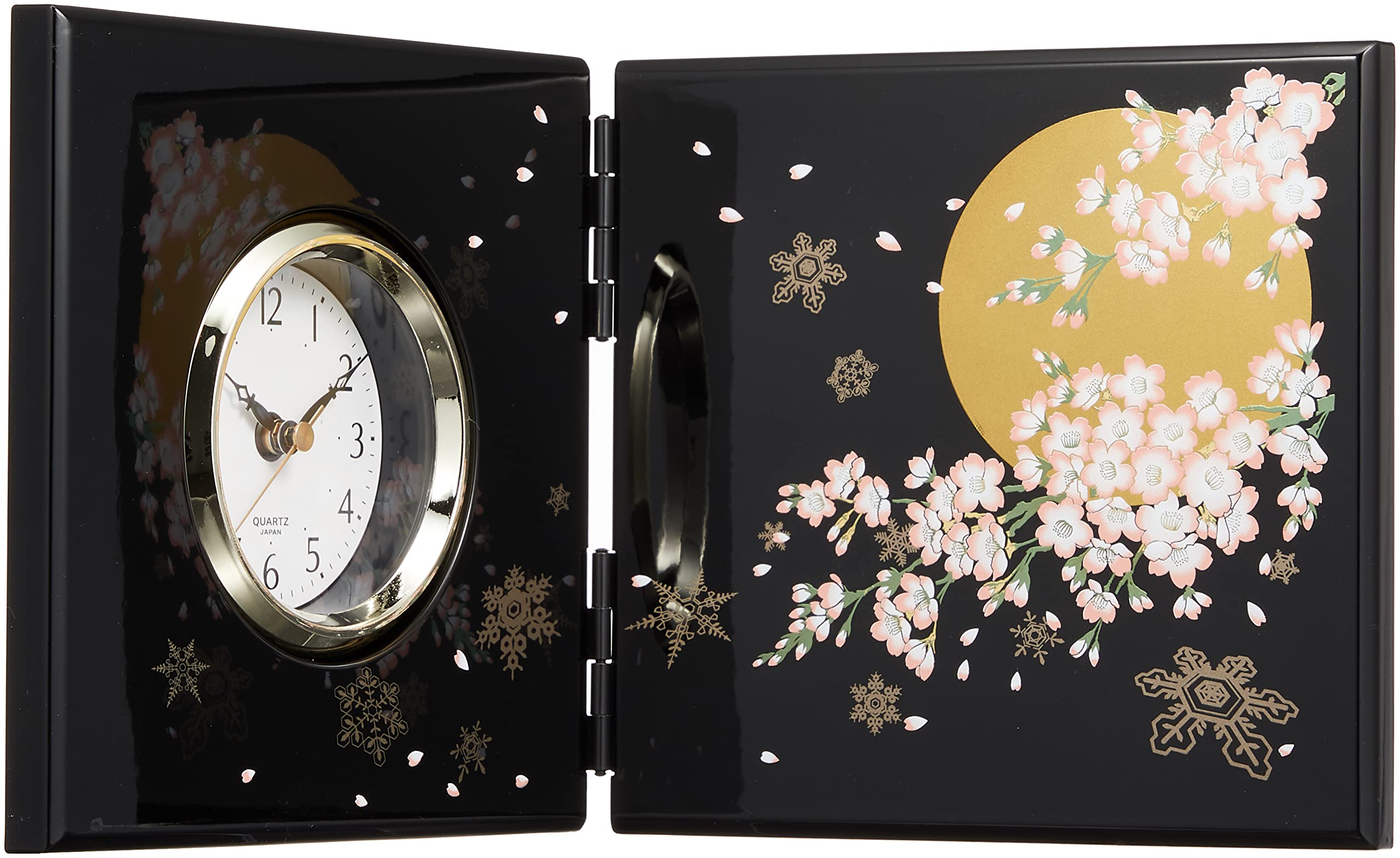 

Nakatani Brothers Company Yamanaka Lacquerware Folding Screen Clock (Small) Black Setsugekka 33-4203