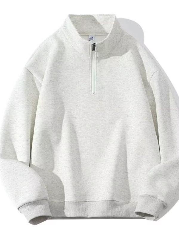 Unisex Stand Collar Half-Zip Solid Color Hoodie - Trendy, Versatile, and Casual Loose Fit Top