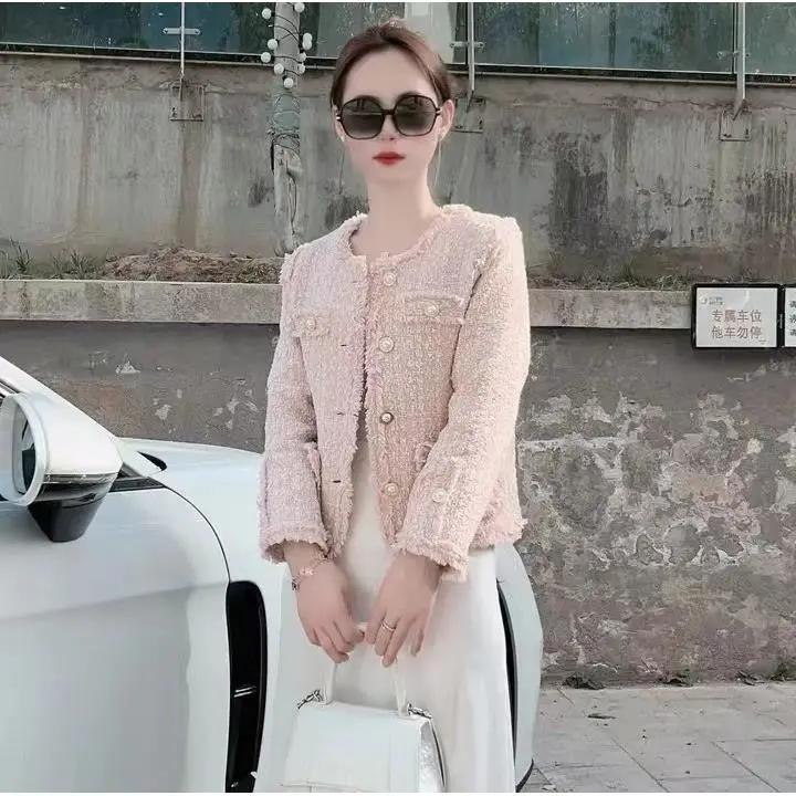 Women Spring Autumn Elegant Blazers Chic Tweed Lady Single-breasted Long Sleeve Suits Female Office Blazer Jacket