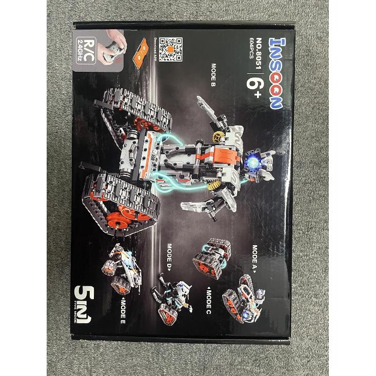 5-in-1 Building Toys with LED Light, APP & Remote Controll Building Block Set, 604 PCS RC Tech Rechargeable Tank Robot Sleigh Tracked Racer Toy, Gift