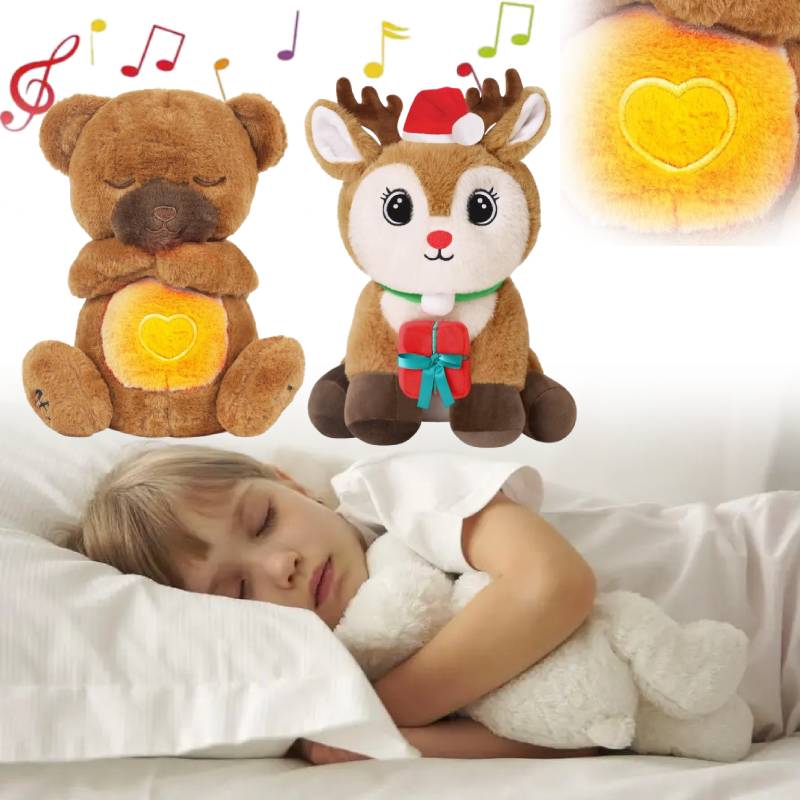 Anxiety Relief Plush Toy Cow Christmas Deer Bear Breathing Musical Soothing Doll
