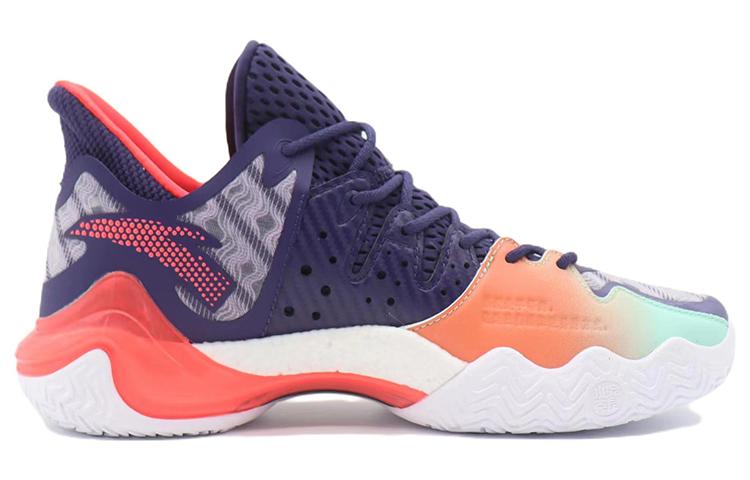 Men's Sneakers Anta Shock Wave 4 Anti-Slip Wear-Resistant Low-Top Basketball Shoes Green Purple Red