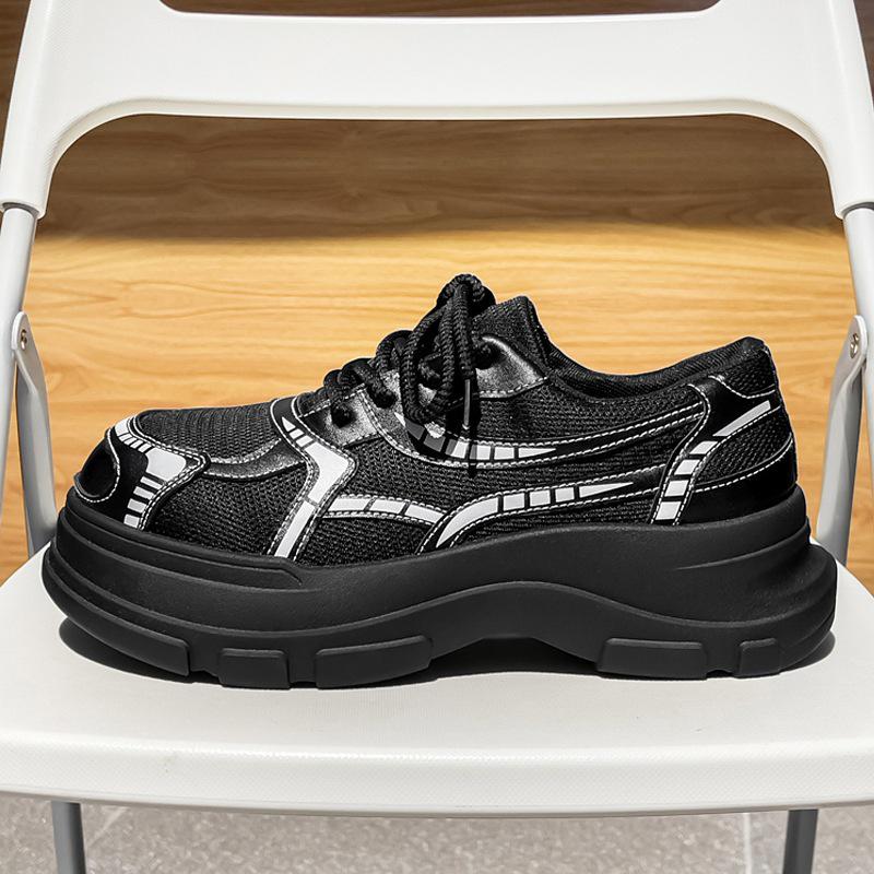 Men's Black Leather Height-Increasing Derby Shoes - 2025 Autumn/Winter Collection, British Style with Thick Sole