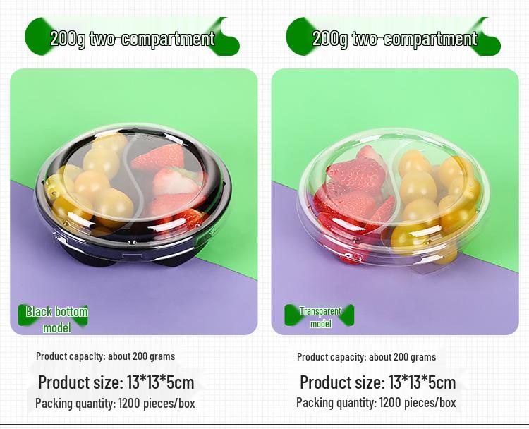 Transparente runde Einweg-Salatschale mit dreigeteilter Obstschale