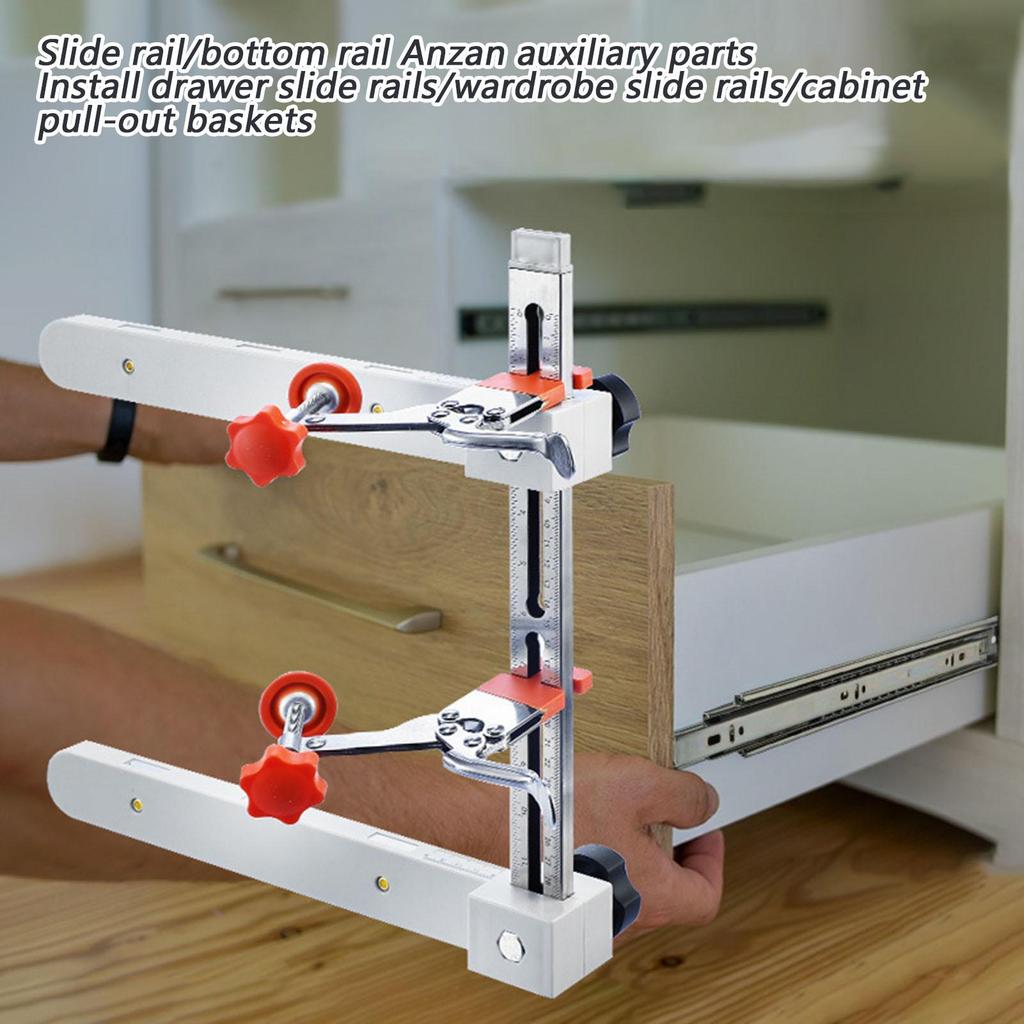 Drawer Slide Installation Jig Adjustable Cabinet Pull Jig Drill Guide with Toggle Clamp Magnetic Arm Stainless Rail Positioner