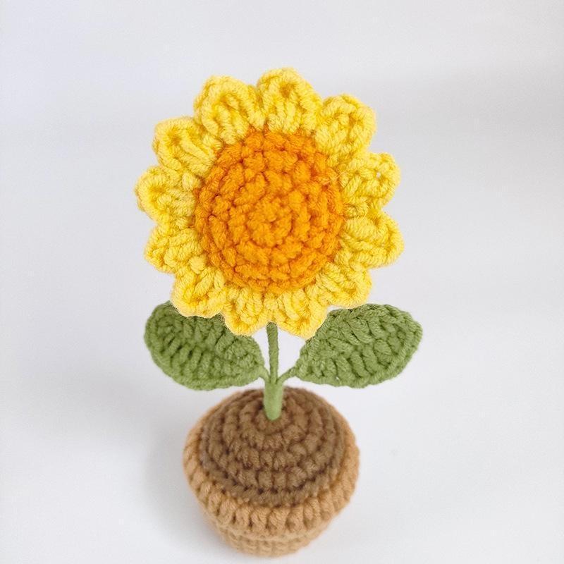 DIY Håndlaget Heklede Blomster Potteplanter Ferdigvevd Bukett Kunstig Strikket Blomst Valentinsdagsgave Hjem Skrivebordsdekor
