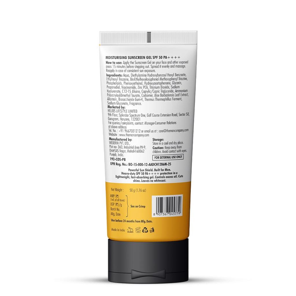 The Man Company Moisturising Sunscreen Gel for Men | SPF50 PA++++ | Broad Spectrum UVA UVB Protection | For Oily, Dry & Normal Skin| Bluelight Pr