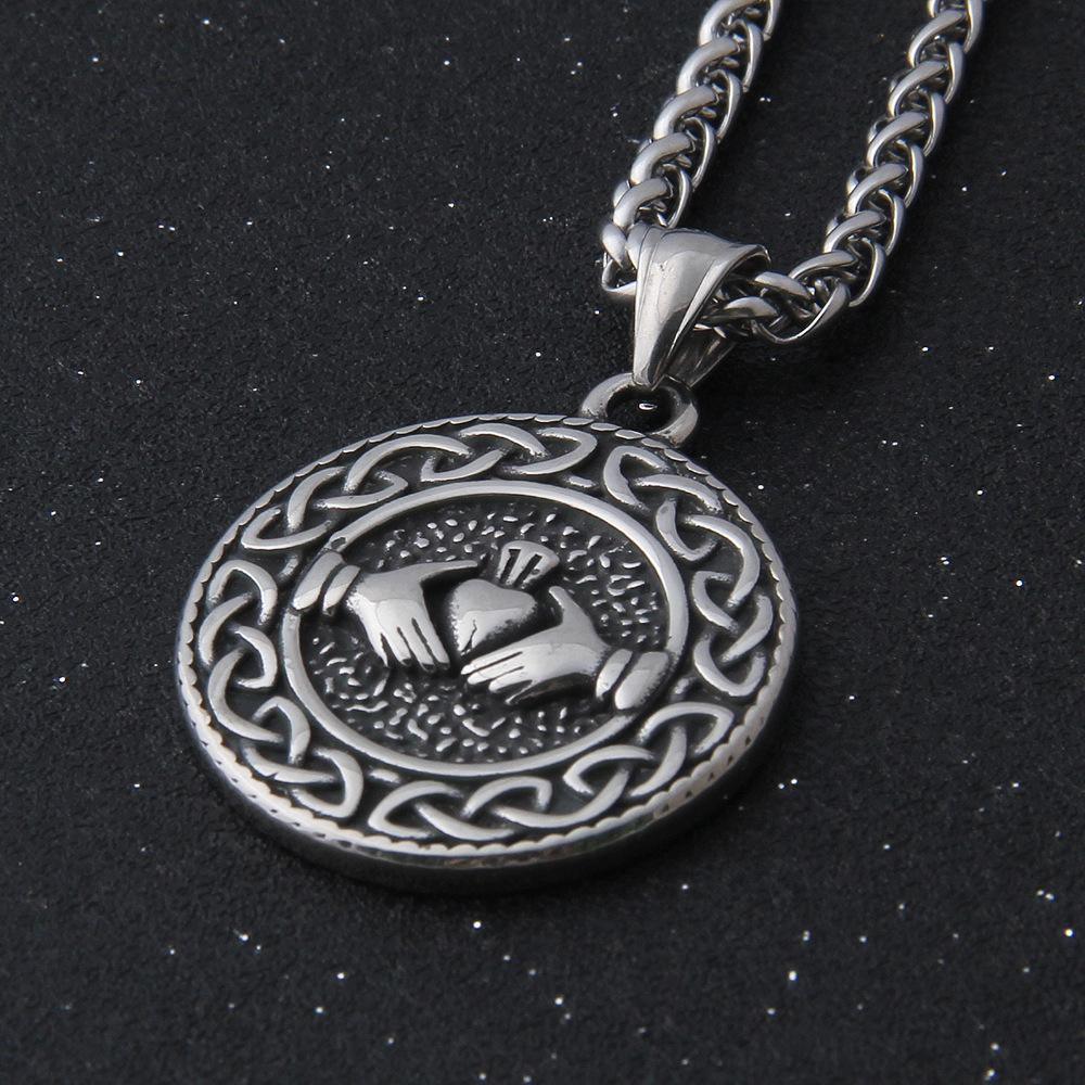 Wikingowski Celtycki Węzeł Okrągły Wisiorek Naszyjnik - Mężczyźni Kobiety Stal Nierdzewna Celtycki Węzeł Amulet Łańcuszek na Obójczyk - Ręcznie Robiony Metal Vintage Serce