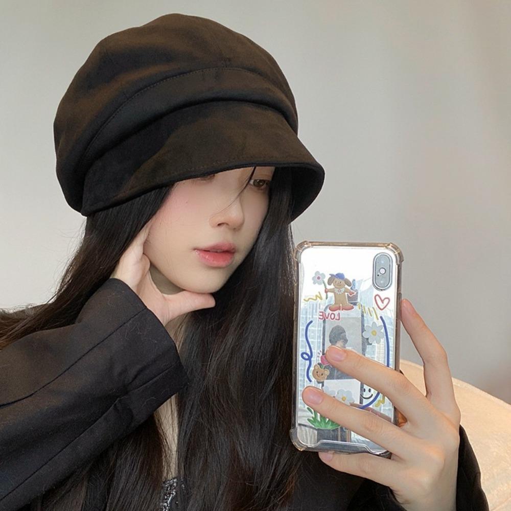 Adjustable Women Fisherman Hat Solid Color Newsboy Hat Fashion Suede Octagonal Cap Autumn Winter