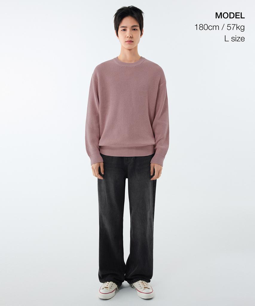 MUSINSA STANDARD Cotton Ribbed Crew Neck Knit [Desert Pink]