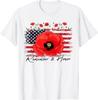 Memorial Day Remember Honor Patriotic USA Flag Flower T-Shirt