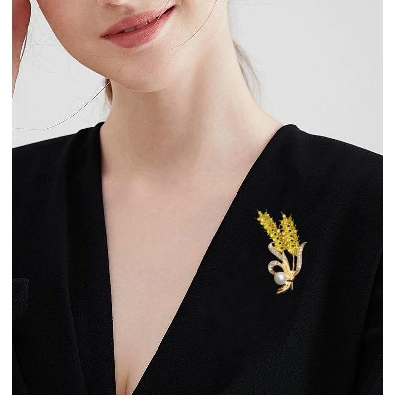 Goldfarbene Ährenbrosche für Damen Imitation Perle Kristall Damen Luxusbroschen Herbstmode Metallnadeln für Kleidung