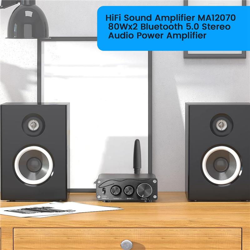 B03B-Hifi Sound Amplifier MA12070 80Wx2 Bluetooth 5.0 Stereo Audio Power Amplifier For Home Theater Karaoke Amplifiy-Black Durab