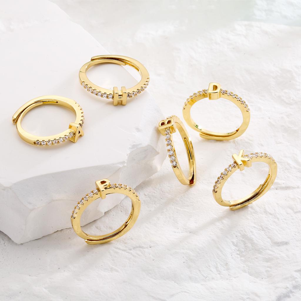 Women Classic Simple Opening Initial Letter Ring Fashion Party Jewelry Gift