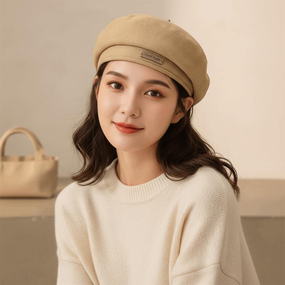 Solid Color Woolen Beret Warm Winter Beanie Sunshade Bonnet Painter Cap Fashion Girls