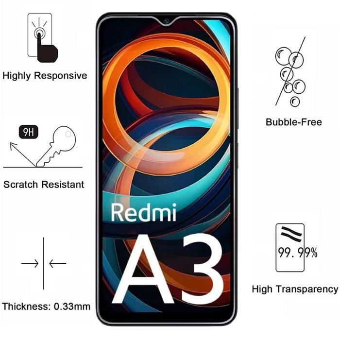 Tempered Glass Film for Xiaomi Redmi A3 [Pack 4] Phonillico® Screen Protector