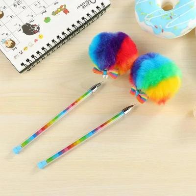 Creative 0.5mm Lollipop Gel Pen Sweet Black Ink Colored Bowknot Round Hair Ball Pens Office School Stationary Writing Supplies