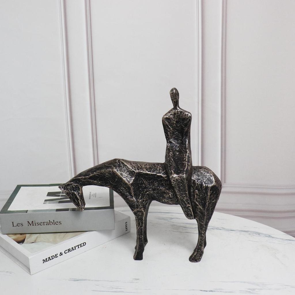 Modern Nordic Abstract Horse-Riding Figure Ornament - Chinese Style Decor for Office, Hotel, or Home Entrance.