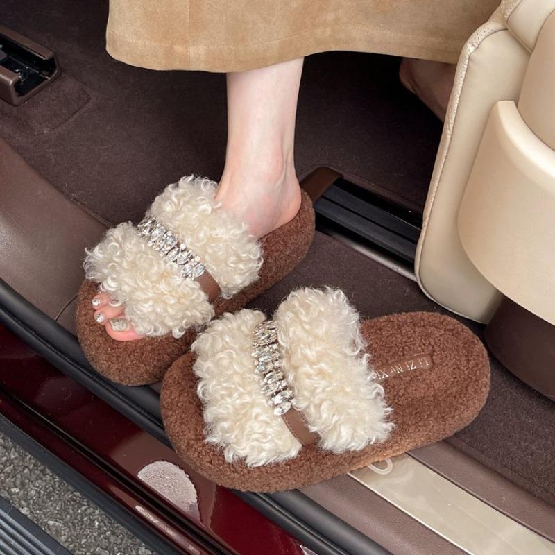 Retro one-pedal fluffy thick-soled slippers women's autumn and winter outer wear fashion slippers women's one-word drag