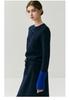 Women's Contrast Color Cashmere Cardigan - Round Neck, Ribbed Cuffs, Autumn/Winter Style