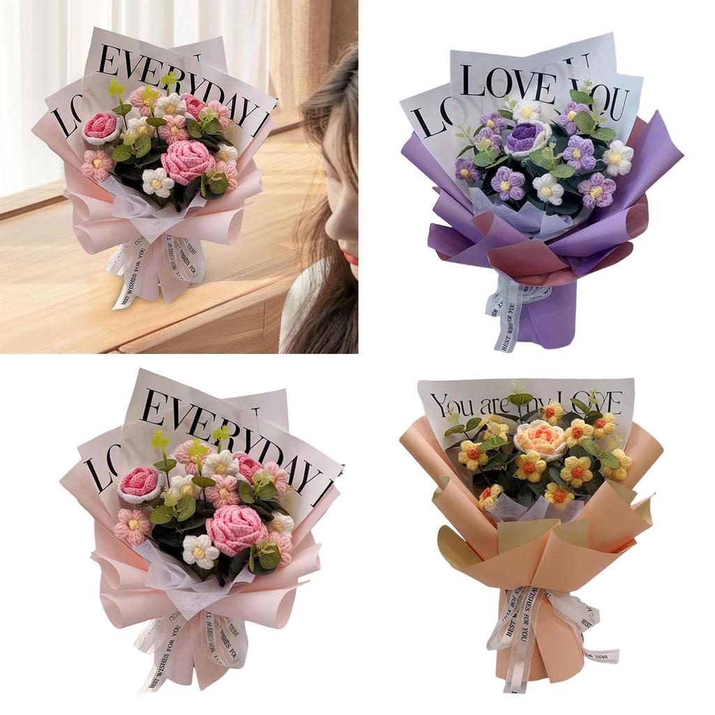 Artificial Knitted Bouquet Flower Arrangement Centerpiece Home Ornament for Festival Celebration Wedding or Table Decoration
