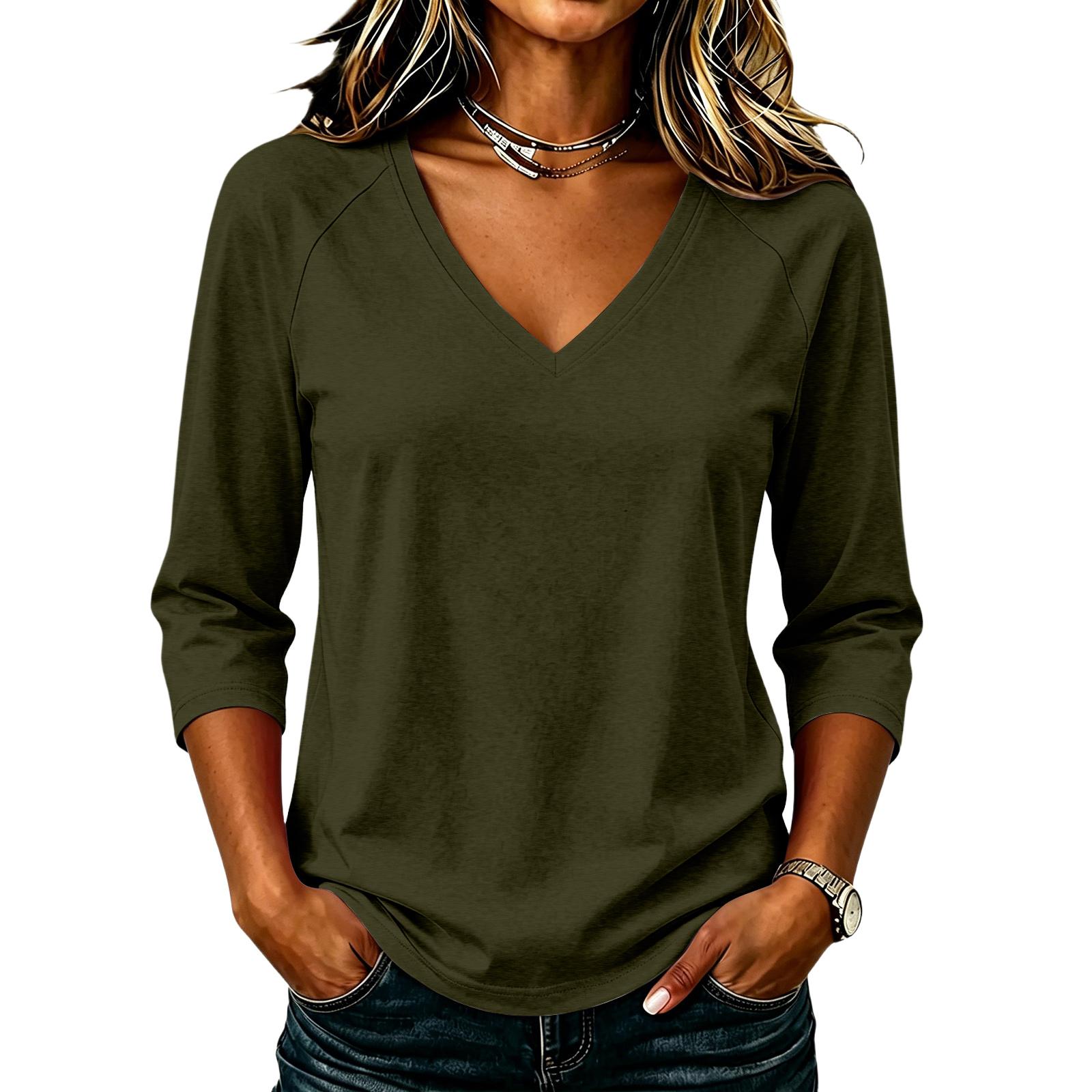 Women s Casual Loose Fit Raglan Sleeve Three-Quarter Sleeve Top in Colored Cotton XL