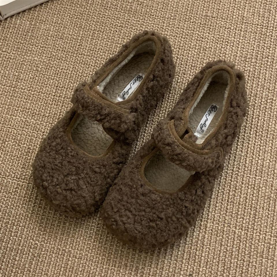 Mao Mao shoes women wear new Korean version fairy wind velvet warm cotton shoes flat Mary Jane foreign style Doudou shoes in winter