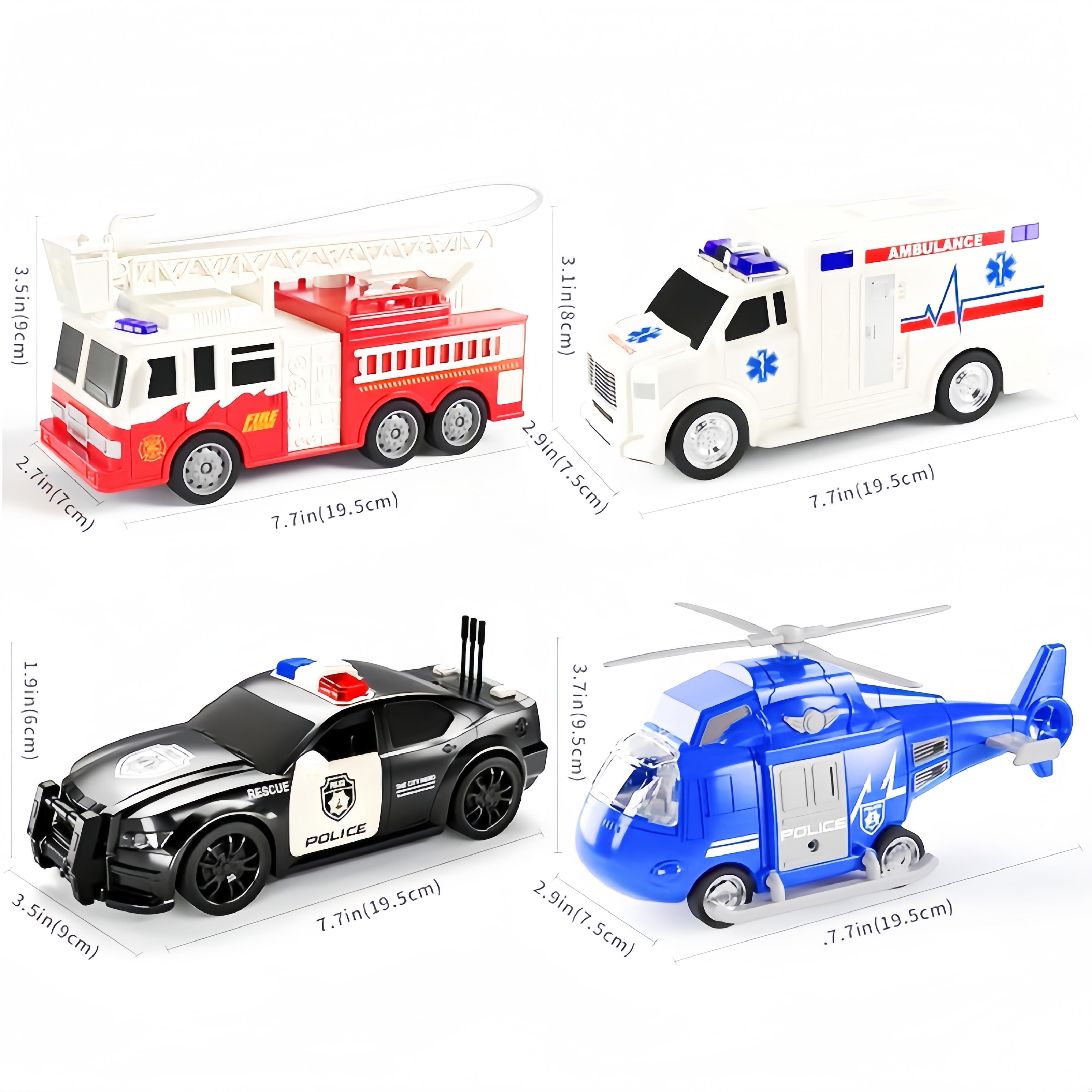 

4-Piece Emergency Rescue Vehicle Plaything Set, Model, Rescue Helicopter, Police Car, Fire Truck, Ambulance Friction Power Toy, Hallow