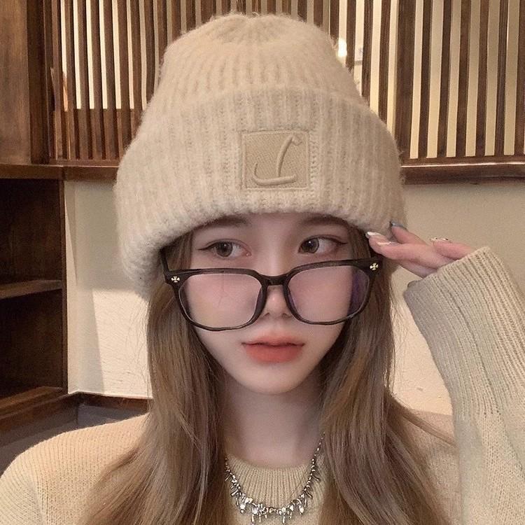 Wool Wool Hat for Women with Larger Head Circumference Keep Warm Piles of Cold Hats Knitted Ear Protection Hat Letter Embroidery