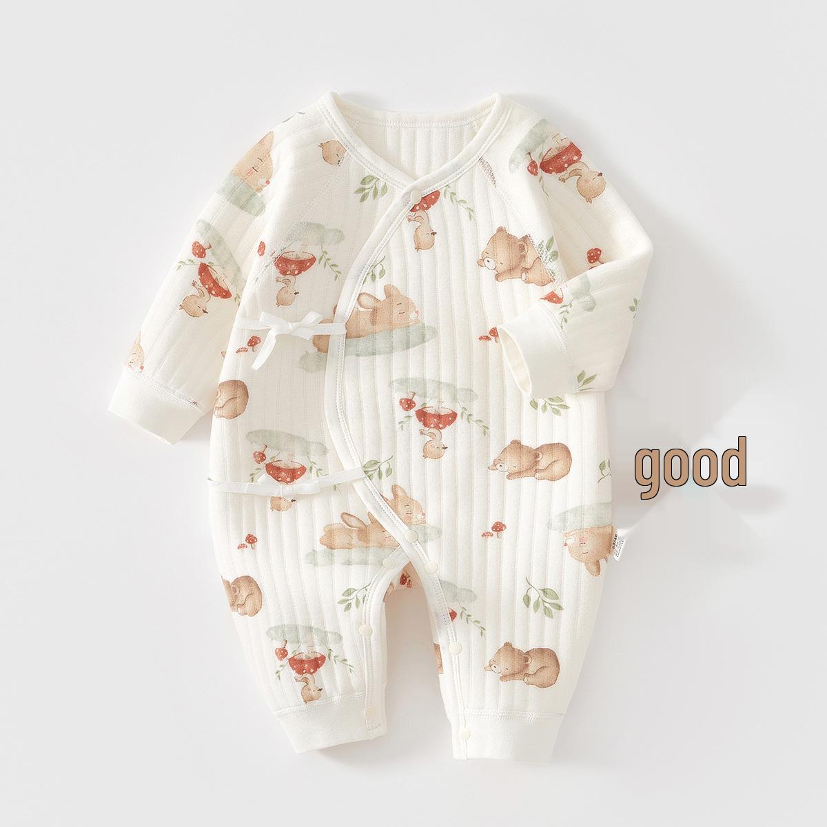 

Стёганый ромпер для новорожденных - Теплая детская одежда для осени/зимы, размер 52 (0-3 месяца), Класс А.