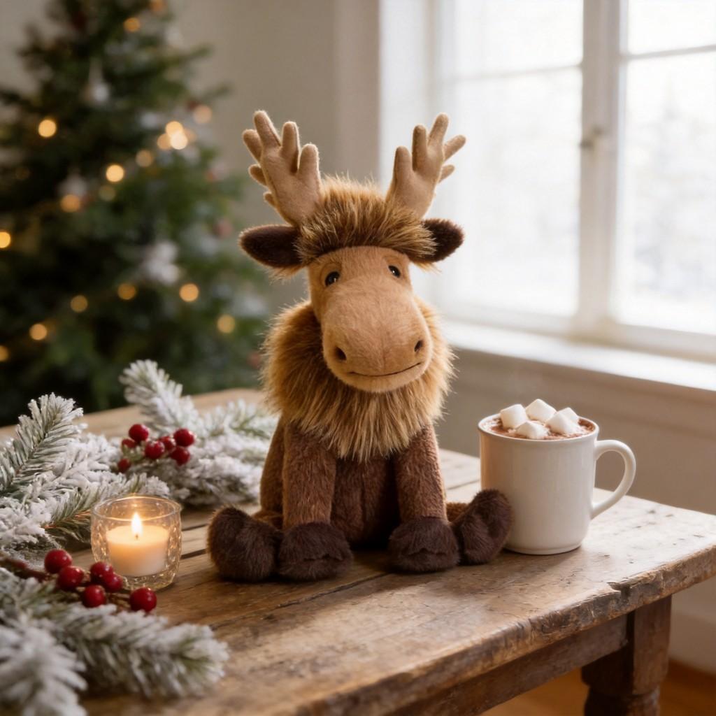 Wood Deer Plush Toy With Pp Cotton Filling For Christmas Gift Decor