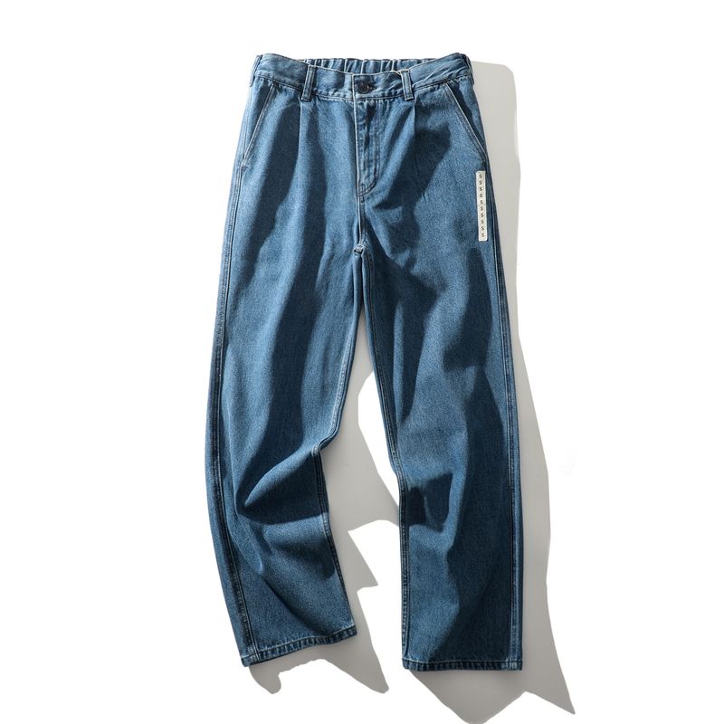 American Retro Style Heavy-Duty Pure Cotton Wide-Leg Jeans for Men, Spring and Autumn Straight Pants, Export Men's Casual Long Pants
