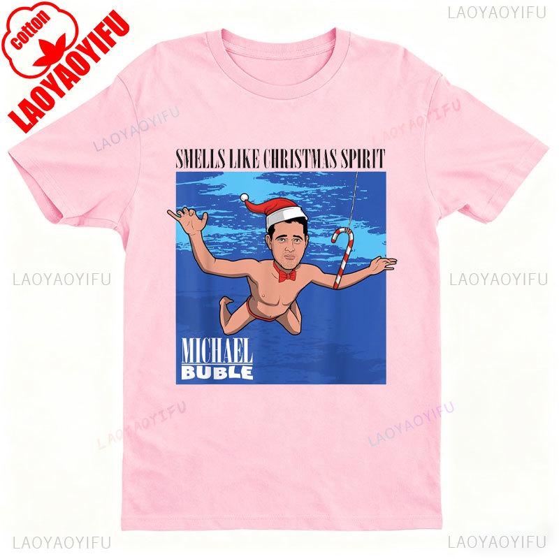 Michael Bubl Christmas Spirit Camiseta Blanco Adult Unisexs Graphic Tshirts Crewneck Regular Short Sleeve Street Fashion Tee