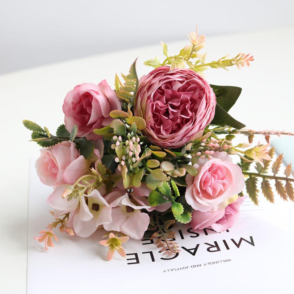 Silk Material Artificial Flowers Floral Design Autumn Collection Peonies Rose Bouquet Style Fake Peony Wedding Arrangements