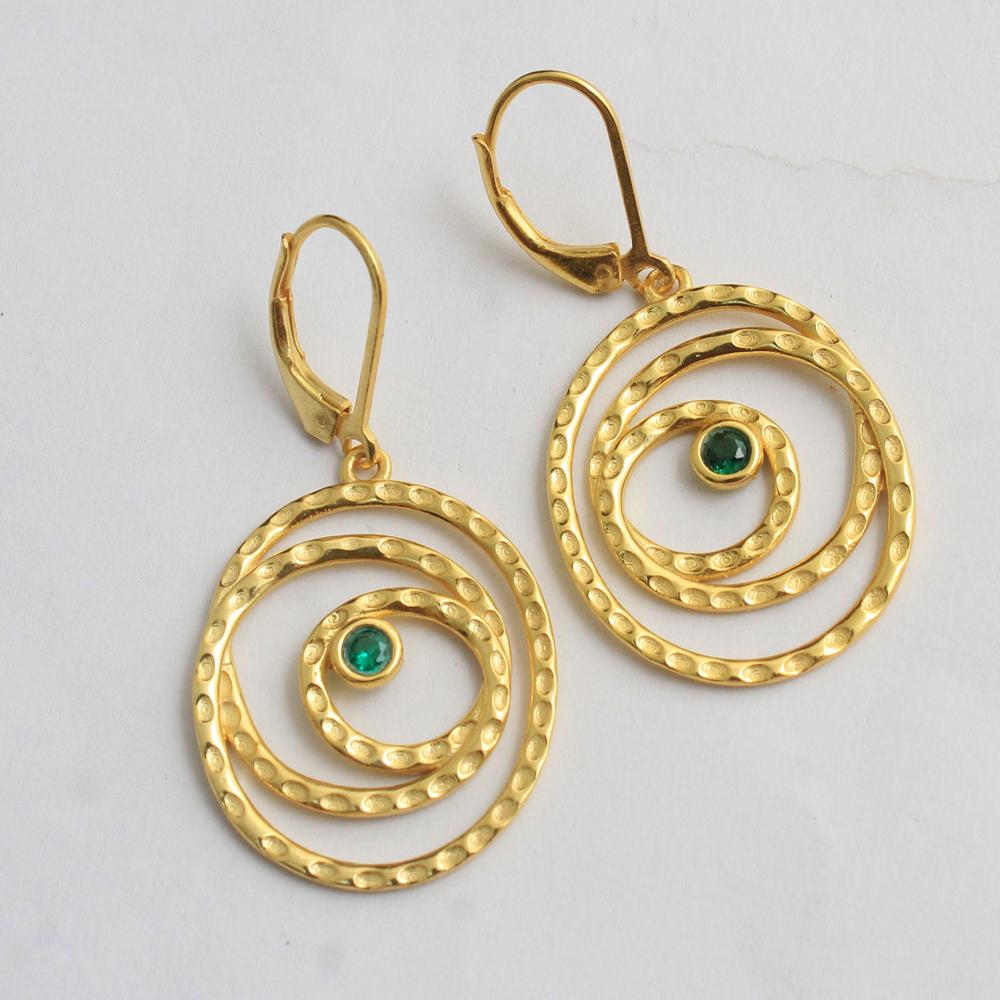 Green Zircon Leverback Lock Earring 925 Sterling Silver Yellow Gold Plated Jewelry