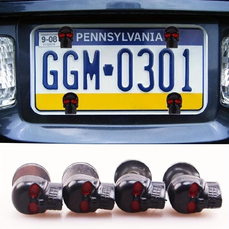Totenkopf Kennzeichenschrauben für Auto Motorrad Kunststoffkörper und Edelstahlschraube 1/4'' Befestigungskappe Schraube