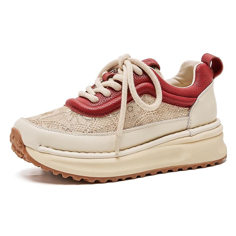 Fashion GKTINOO Sneakers Women Hollow Genuine Leather Retro Flats Thick Soled Lace-Up Summer Lady Handmade Flat Casual Shoes Women