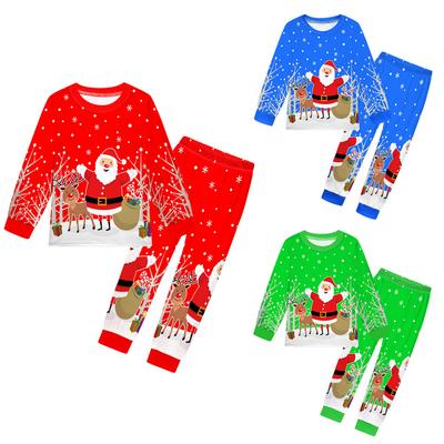 Detské Chlapčenské Dievčenské Kreslené Santa Claus Vianočný Stromček Los Potlač Dlhý Rukáv Tričko Top Nohavice Nohavice Odevný Set