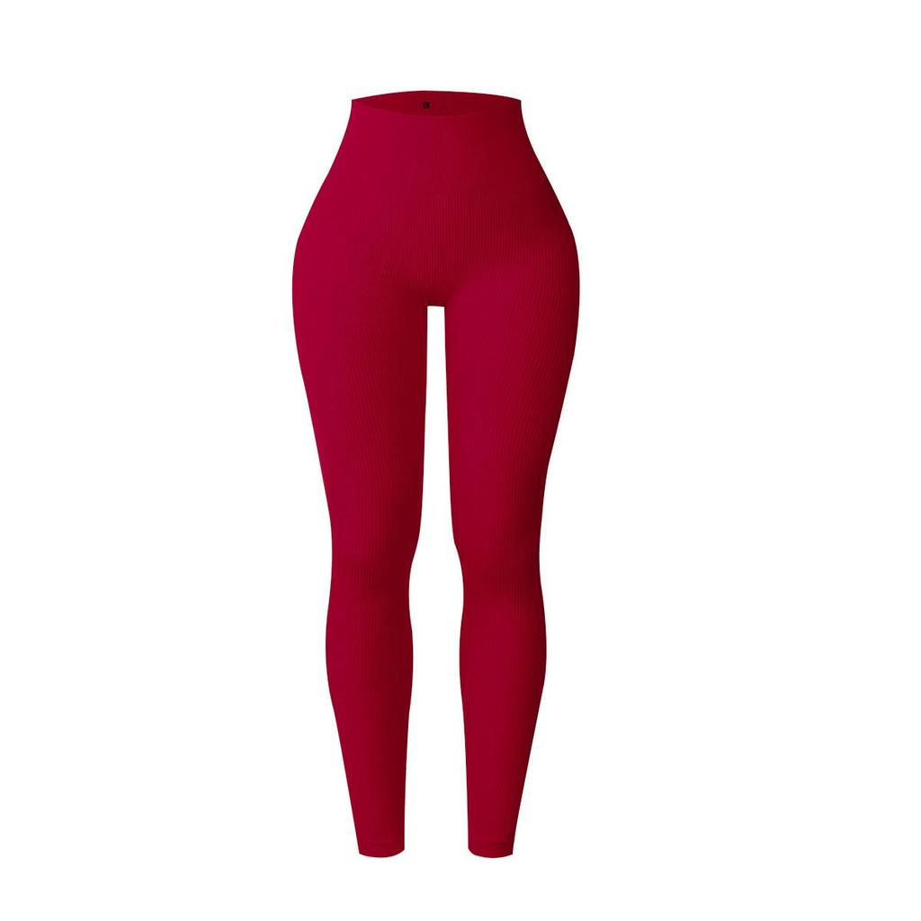 Women's European Style Seamless Ribbed High Waist Yoga Leggings - Peach Butt & Tummy Control Fitness Pants.