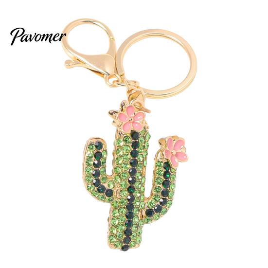 Cactus Keychain Bling Rhinestone Keychain, Pink Flower Keys Accessory Keyring Pendant, Handbags Backpacks Purse Charm Schoolbag Ornament
