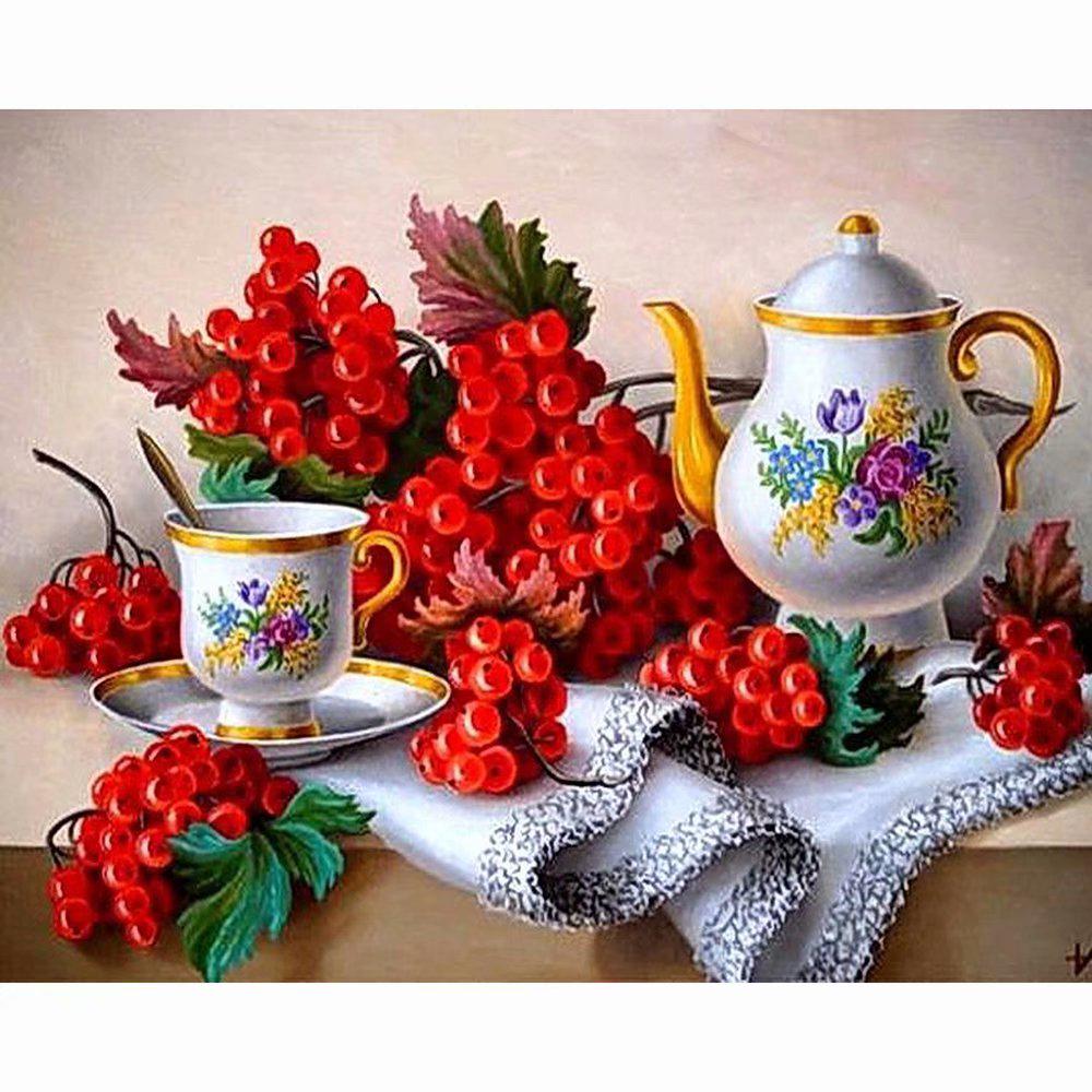 

Полная площадь раунда сверло Diamond живописи подарок фрукты чай комплект DIY крест Stitch домашний декор