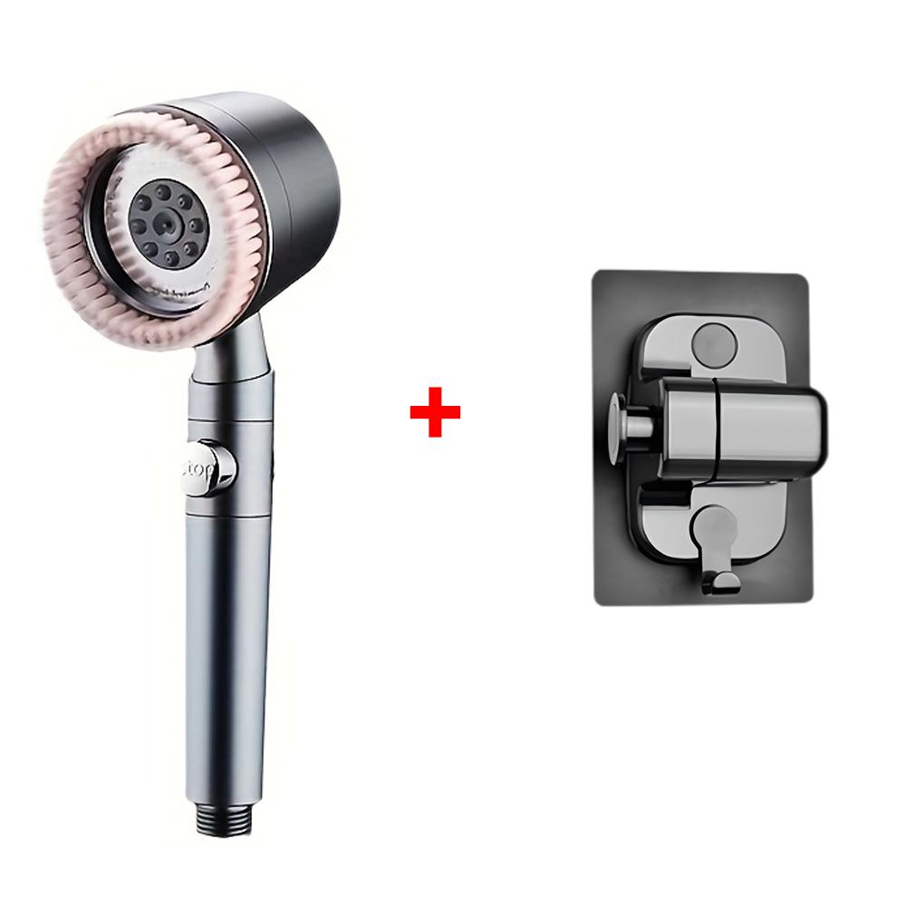 Pommeau de douche 5+1 modes avec brosse de massage ABS Haute pression Économie d'eau Portable Filtre de salle de bain Pommeau de douche Arrêt d'eau à une touche