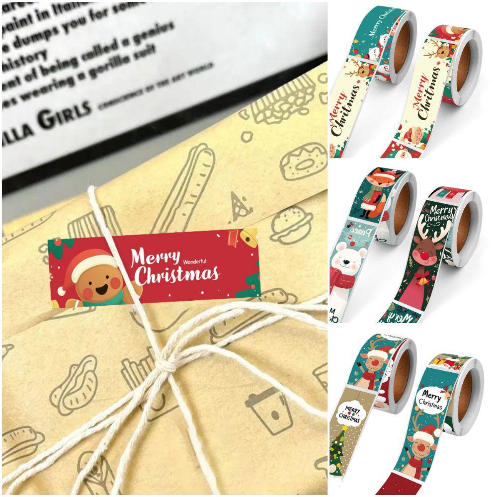 120 Stück mehrfarbige Frohe Weihnachten Aufkleber 7,6*2,5cm Cartoon Weihnachtsmann Schneemann Verpackungsaufkleber Paketdekoration DIY Zubehör