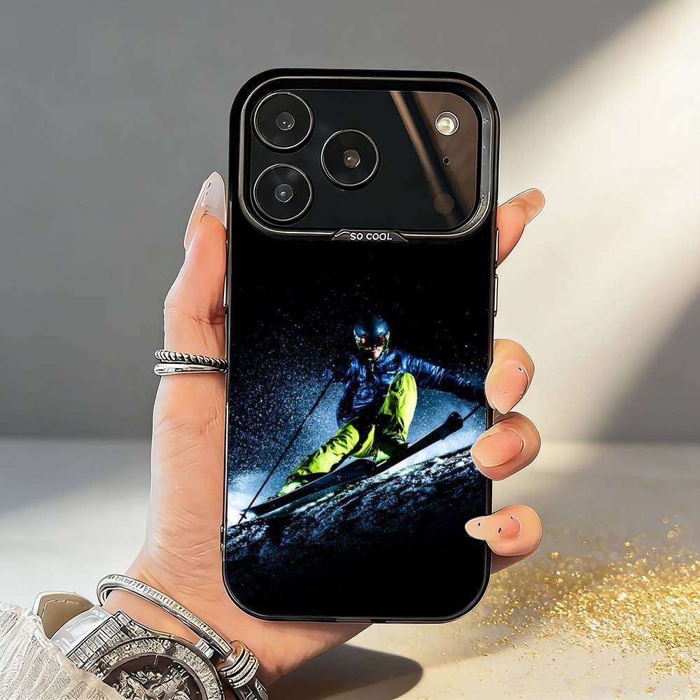 S-Ski S-Schnee Snowboard Ski Handyhülle Für iPhone17 16 15 14 13 12 Pro Max Grau Schwarz Matt Laser Metallisch Aurora Funda