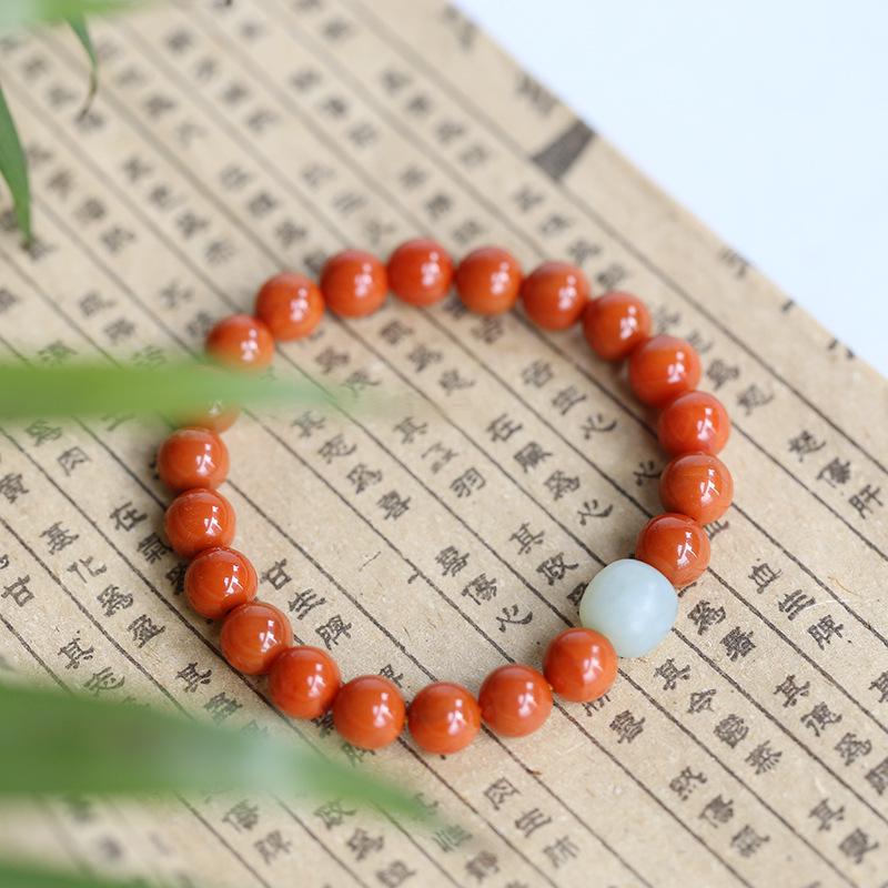 Premium Sichuan Liangshan Southern Red Women's String Bracelet with Amber